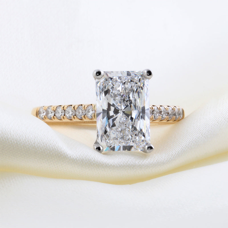 Rectangular Solitaire Ring Rectangle Cut Solitaire Engagment Ring with Diamond Set Shoulders 3 ...