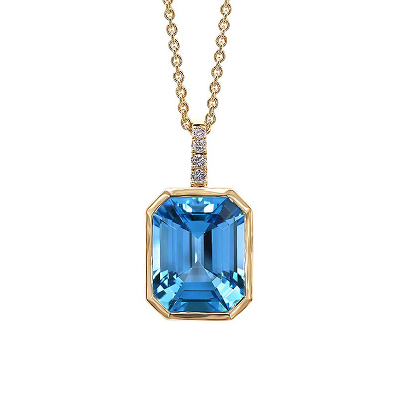 Cushion Cut Swiss Blue Topaz &amp; Diamond Solitaire Necklace