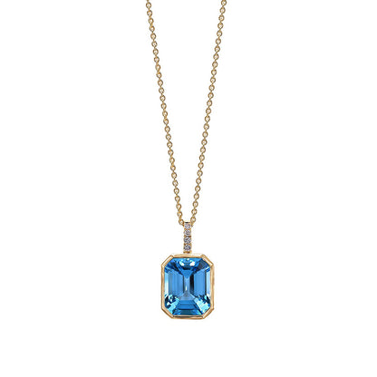 Cushion Cut Swiss Blue Topaz &amp; Diamond Solitaire Necklace