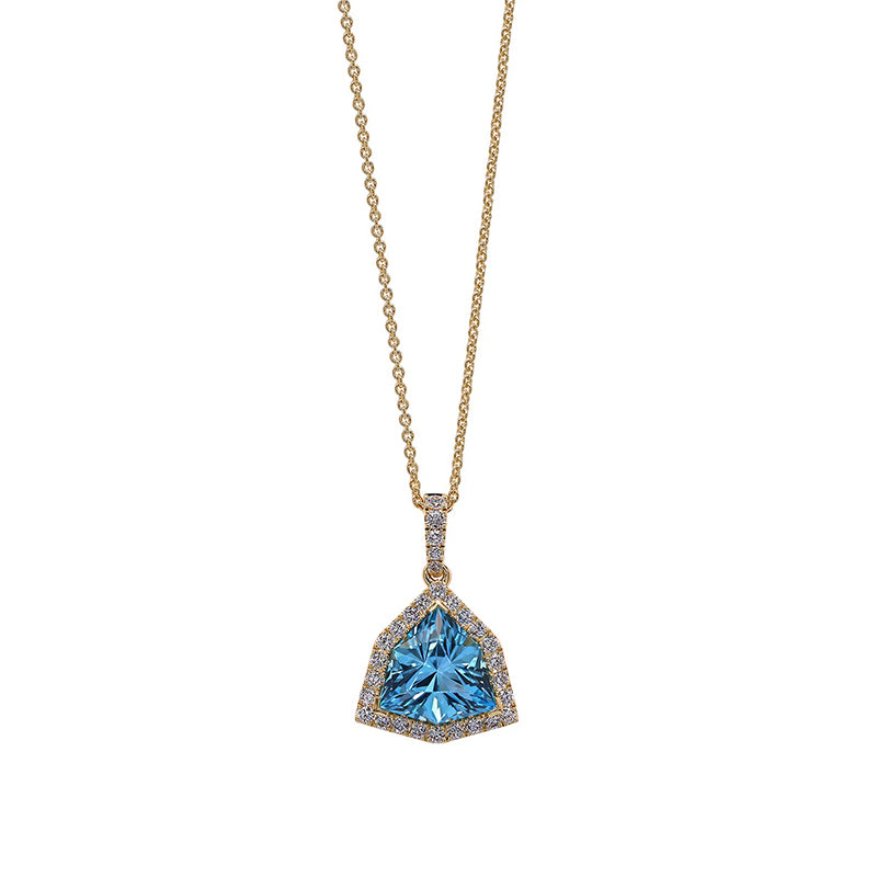 Swiss Blue Topaz &amp; Diamond Halo Necklace