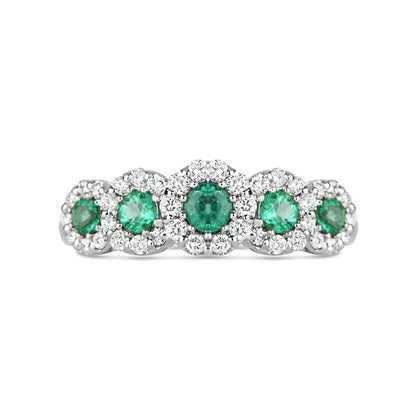 Emerald &amp; Diamond 5 Stone Halo Ring