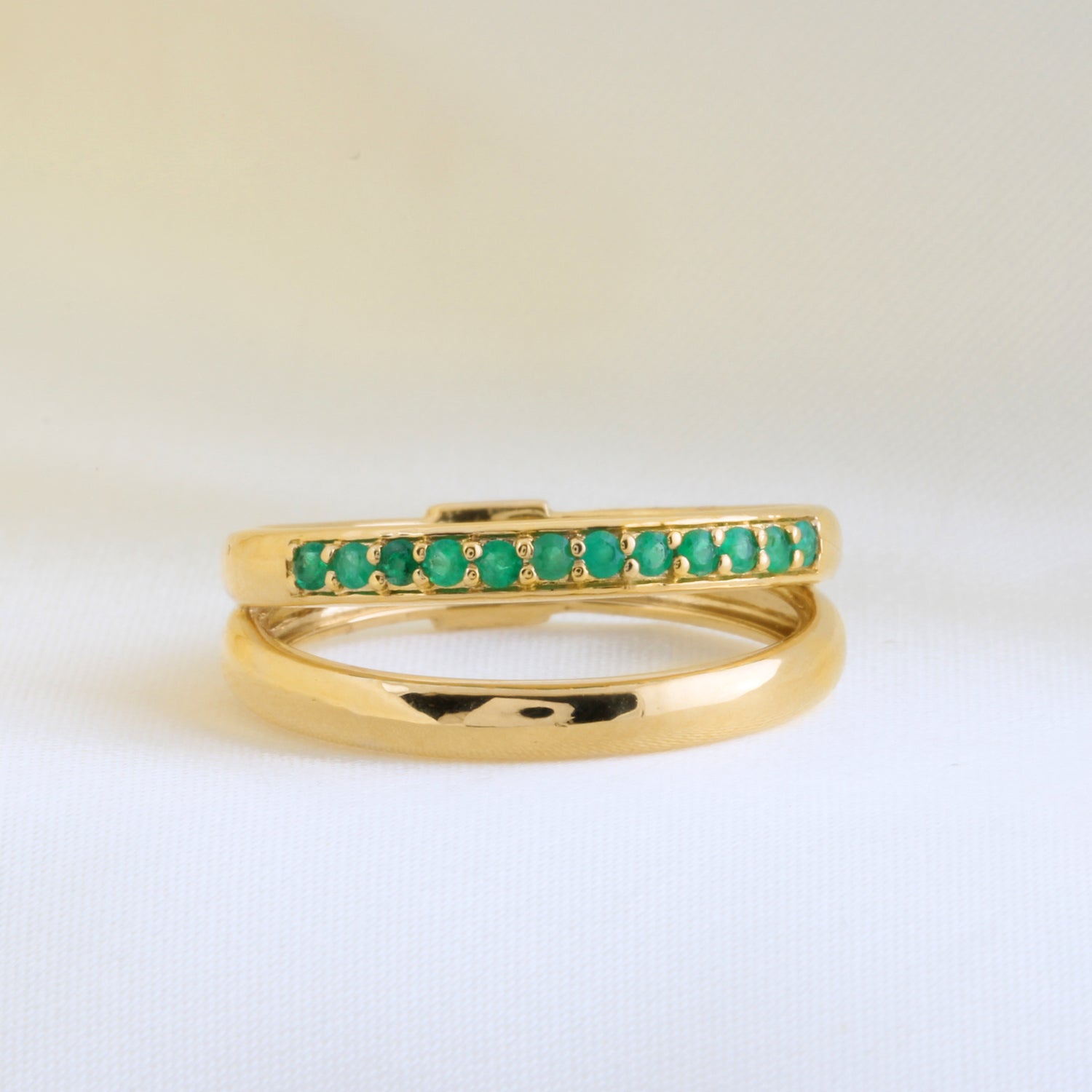 Double Row Offset Emerald Ring