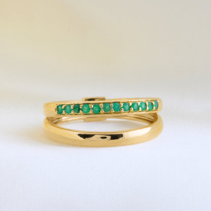 Double Row Offset Emerald Ring