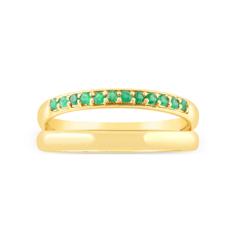 Double Row Offset Emerald Ring