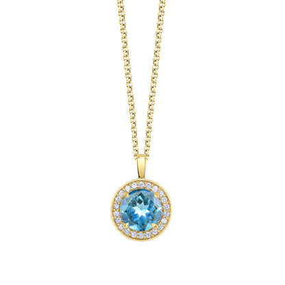 Blue Topaz Solitaire Halo Necklace