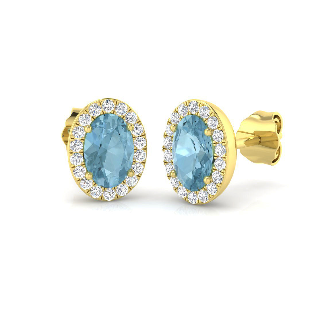 Oval Aquamarine &amp; Diamond Halo Earrings