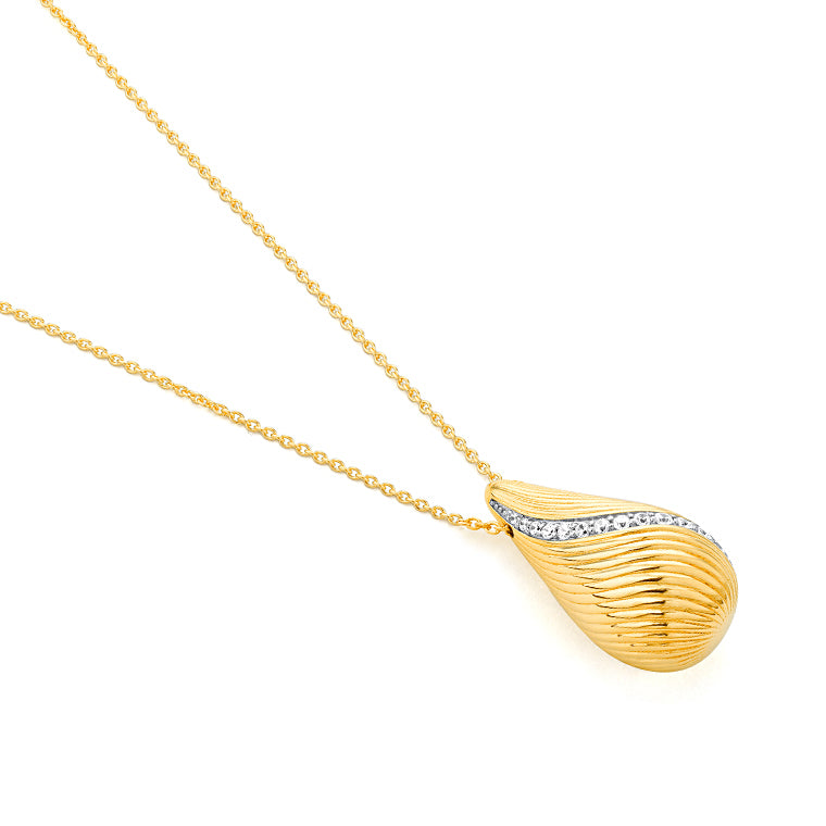 Grooved Teardrop Diamond Accent Pendant