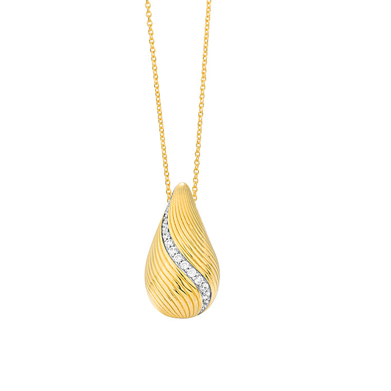 Grooved Teardrop Diamond Accent Pendant