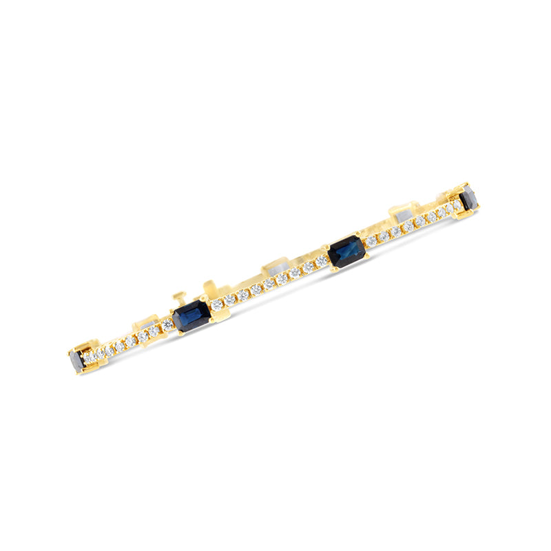 Emerald Cut Sapphire &amp; Diamond Tennis Bracelet