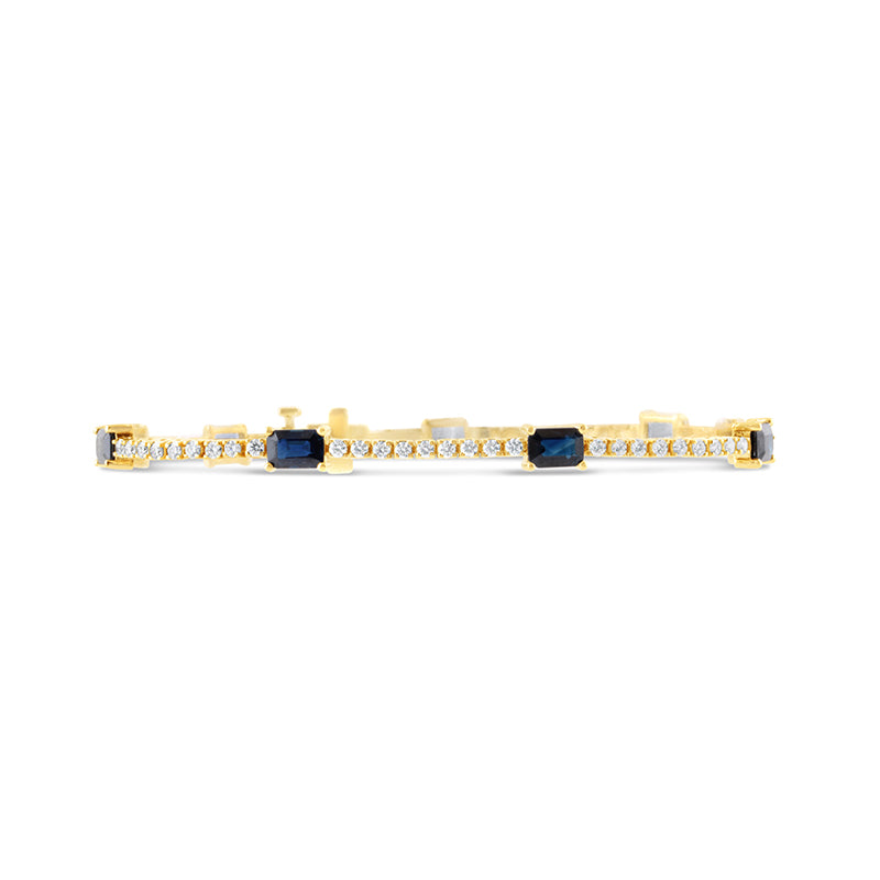 Emerald Cut Sapphire &amp; Diamond Tennis Bracelet