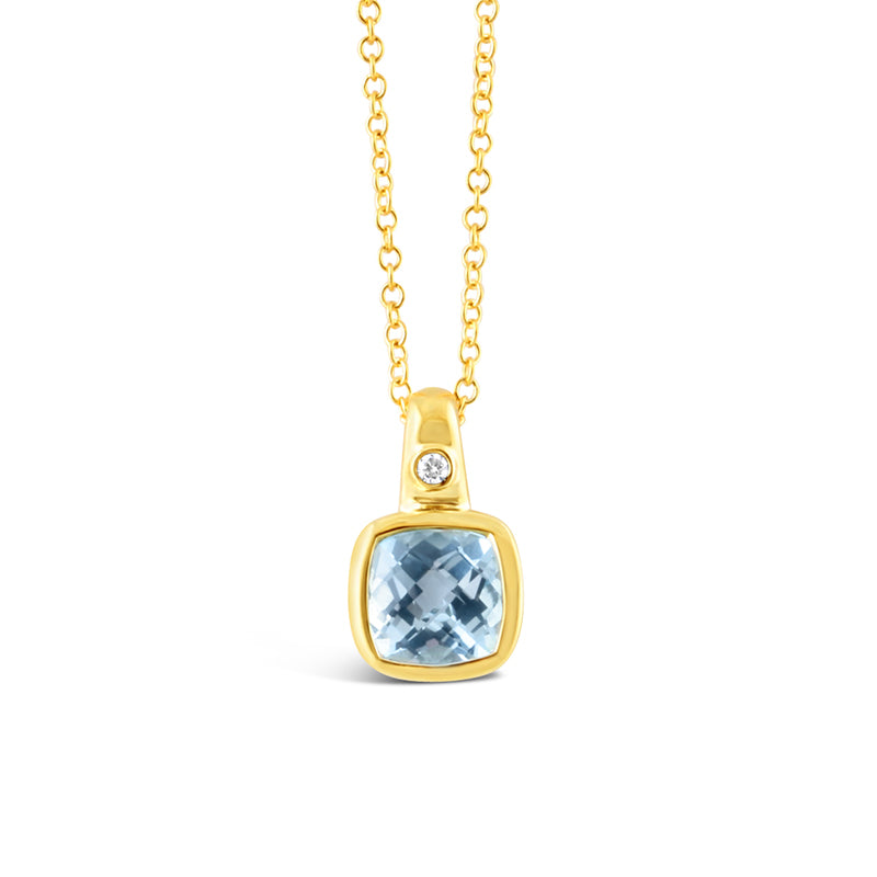 Bezel Set Blue Topaz &amp; Diamond Pendant