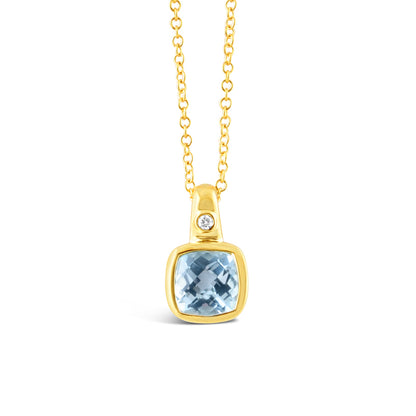 Bezel Set Blue Topaz &amp; Diamond Pendant