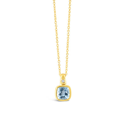 Bezel Set Blue Topaz &amp; Diamond Pendant