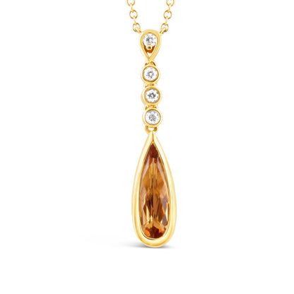 Pear Cut Ctirine &amp; Diamond Drop Pendant