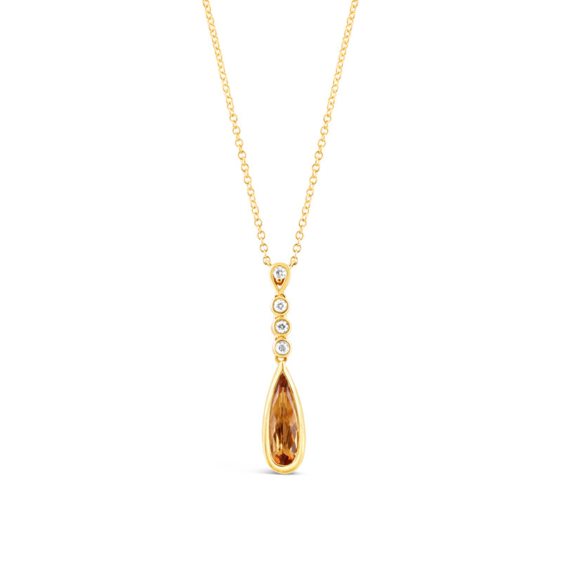 Pear Cut Ctirine &amp; Diamond Drop Pendant