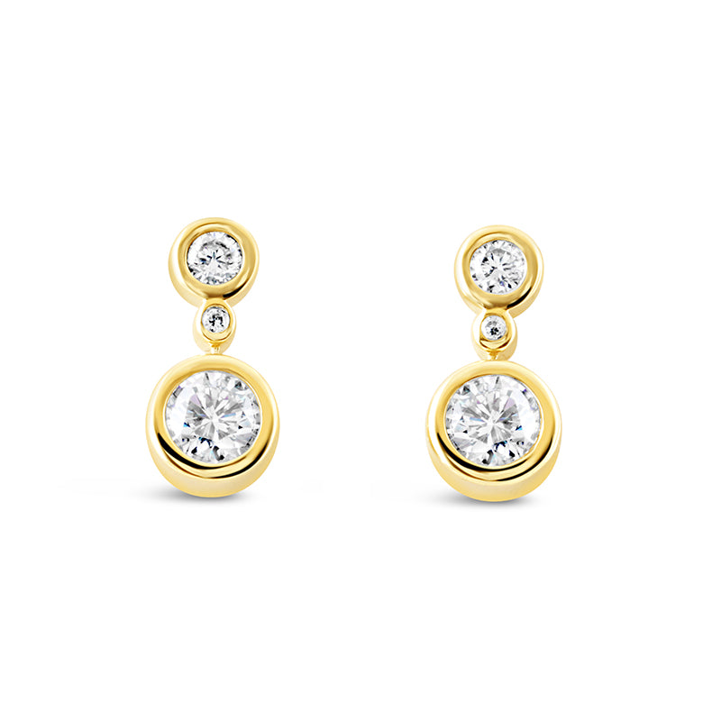 Bezel Set Round Brilliant Diamond Drop Earrings 1.24ct