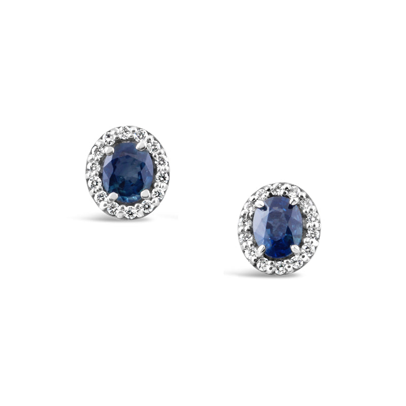 Sapphire &amp; Diamond Halo Stud Earrings