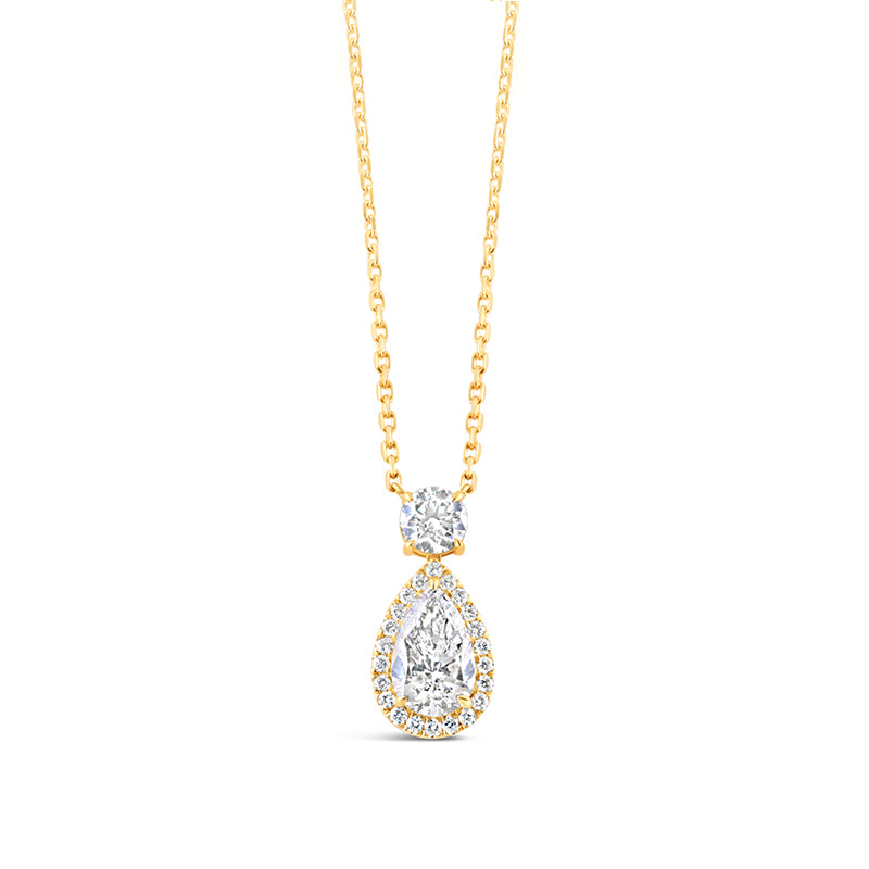 Pear & Round Cut Diamond Double Drop Halo Pendant 2.24ct
