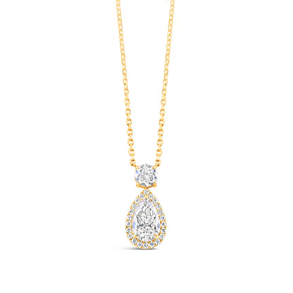 Pear &amp; Round Cut Diamond Double Drop Halo Pendant 2.24ct