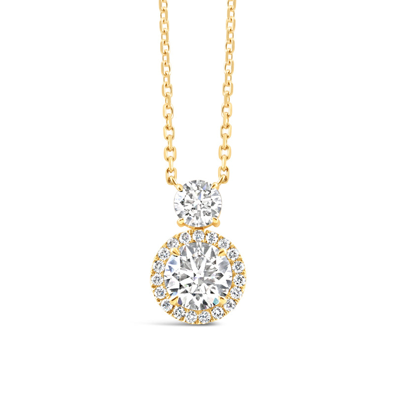 Round Cut Diamond Double Drop Halo Pendant 2.22ct