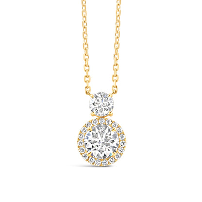 Round Cut Diamond Double Drop Halo Pendant 2.22ct