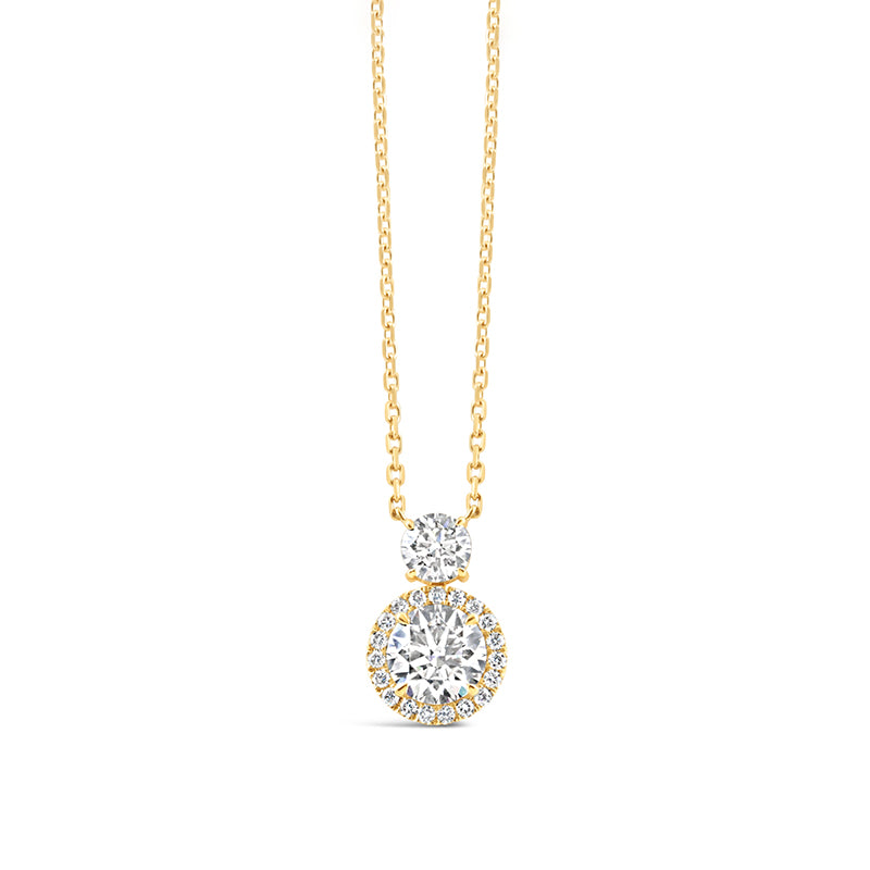 Round Cut Diamond Double Drop Halo Pendant 2.22ct