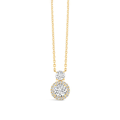 Round Cut Diamond Double Drop Halo Pendant 2.22ct