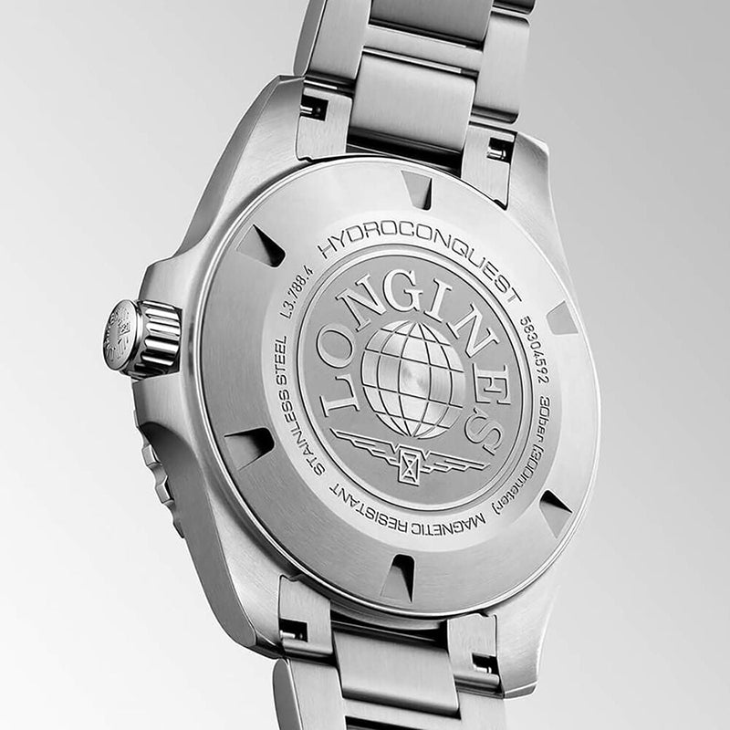 HydroConquest Black Dial &amp; Bezel Steel Bracelet Watch L37884566 42mm