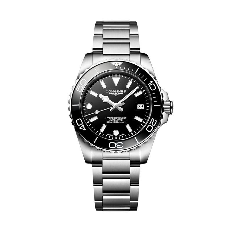 HydroConquest Black Dial &amp; Bezel Steel Bracelet Watch L37794566 39mm