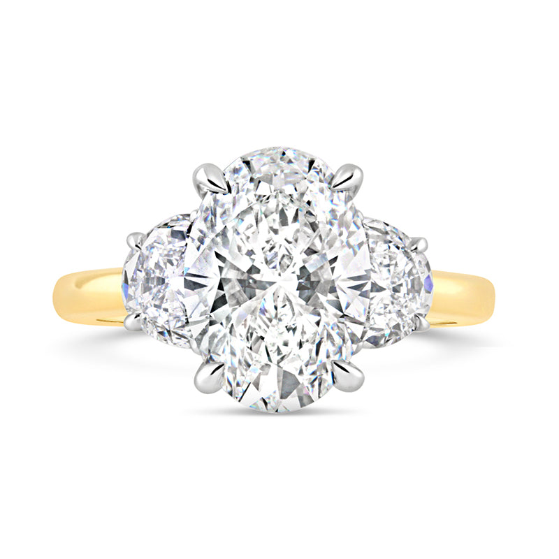Oval & Half Moon Three Stone Diamond Ring 4.27ct
