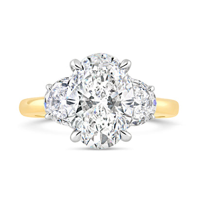 Oval &amp; Half Moon Three Stone Diamond Ring 4.27ct