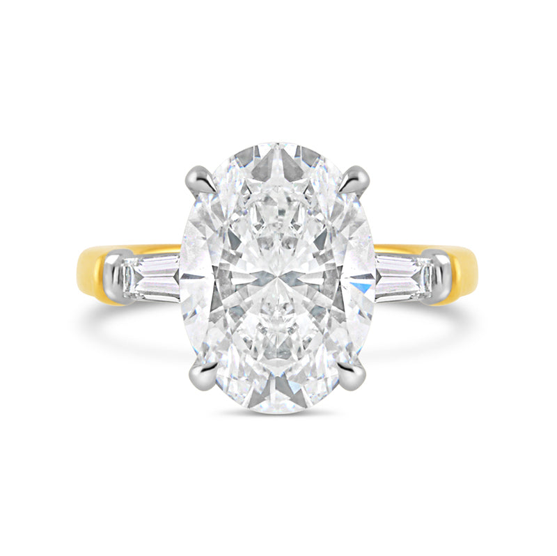 Oval &amp; Tapered Baguette Hidden Halo Three Stone Diamond Ring 5.55ct