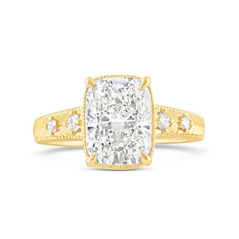 Vintage Inspired Cushion Solitaire Diamond Engagement Ring 3.21ct