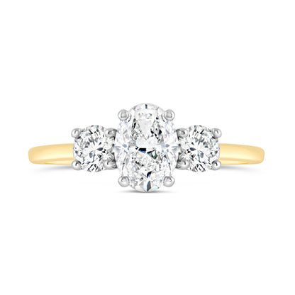 Oval &amp; Round Brilliant Three Stone Diamond Trilogy Ring 1.40ct