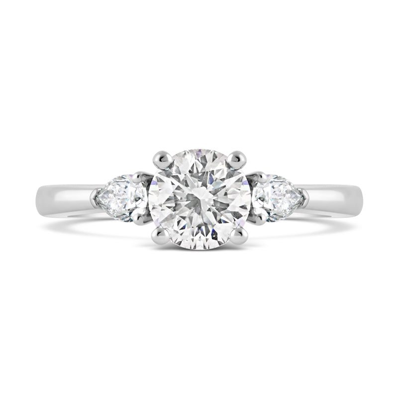 Round Brilliant &amp; Pear Cut Three Stone Trilogy Ring 1.07ct