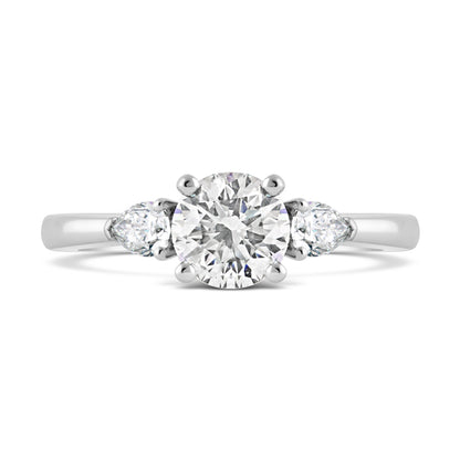 Round Brilliant &amp; Pear Cut Three Stone Trilogy Ring 1.07ct