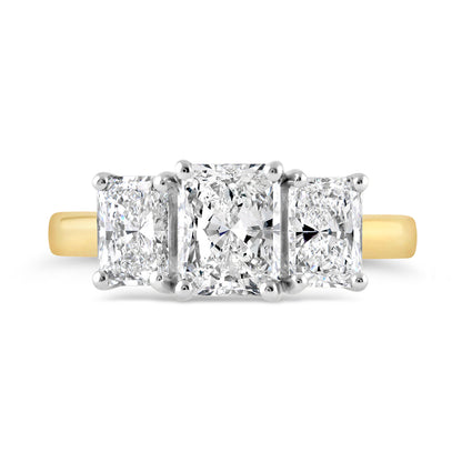Radiant Cut Diamond Three Stone Trilogy Ring 2.00ct