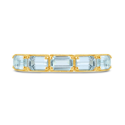 Baguette Cut Blue Topaz 5 Stone Ring