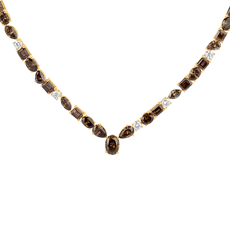 18ct Yellow Gold Multi-Cut Cognac Diamond Necklace