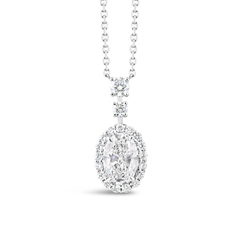 Oval Diamond Halo Drop Pendant 2.99ct