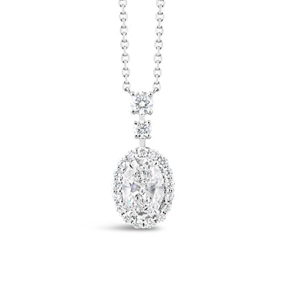 Oval Diamond Halo Drop Pendant 2.99ct