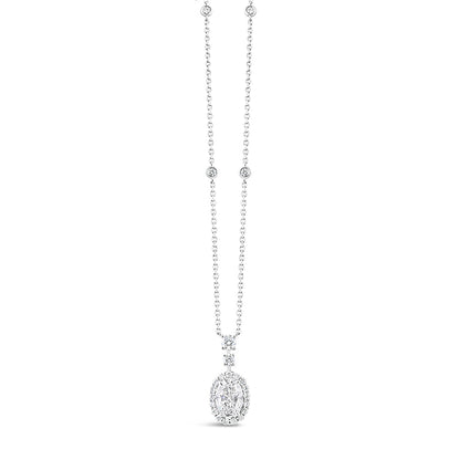 Oval Diamond Halo Drop Pendant 2.99ct