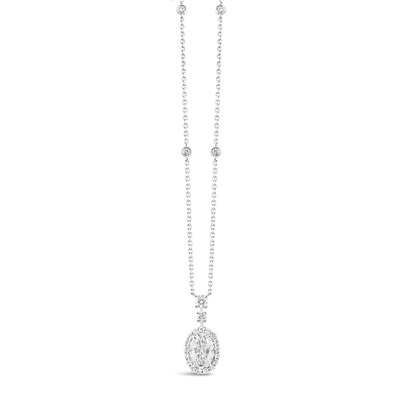 Oval Diamond Halo Drop Pendant with Multi Station Chain 2.93ct