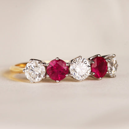 Diamond &amp; Ruby Five Stone Eternity Ring