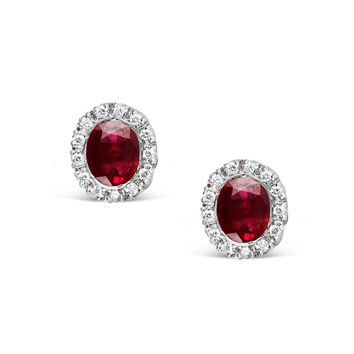 Favero Burmese Ruby &amp; Diamond Halo Earring