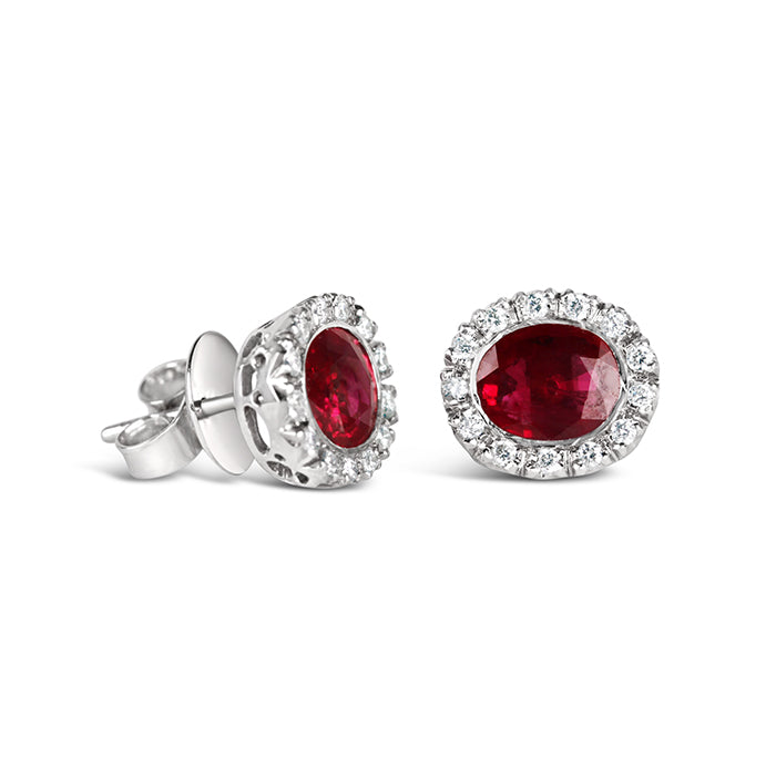 Favero Burmese Ruby &amp; Diamond Halo Earring