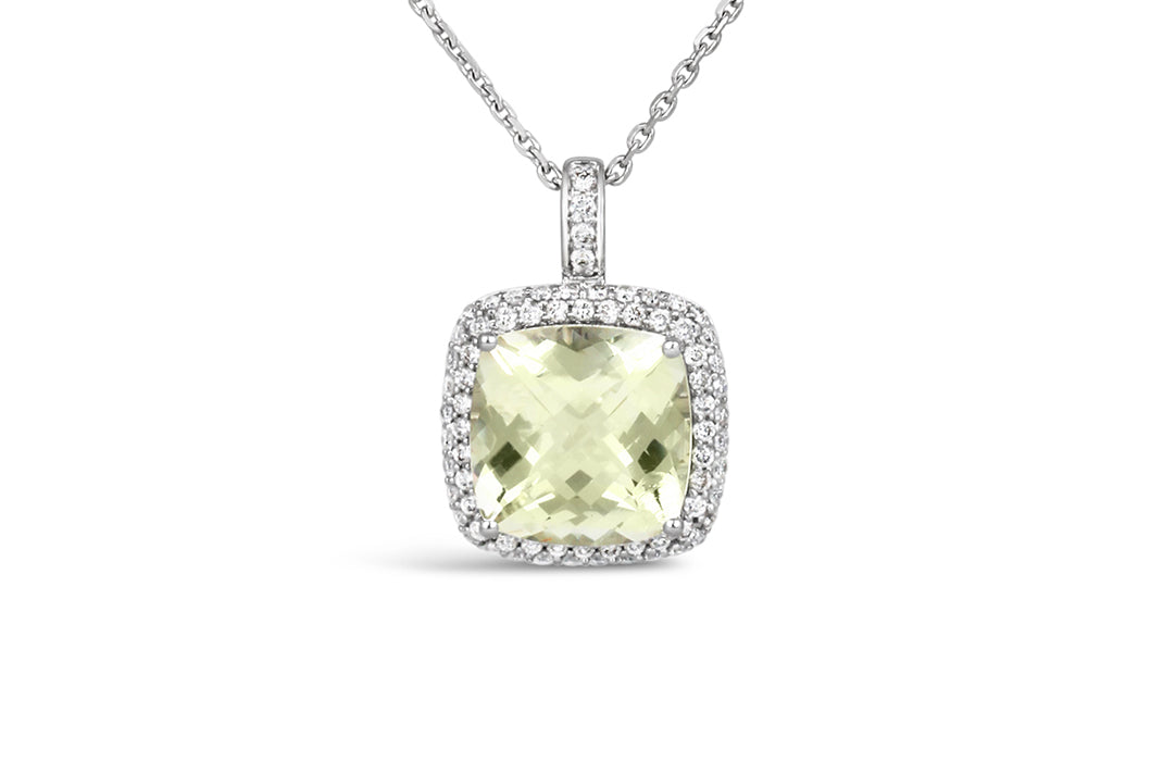 Rocks Lemon Quartz &amp; Diamond Cushion Halo Pendant