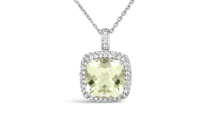 Rocks Lemon Quartz &amp; Diamond Cushion Halo Pendant