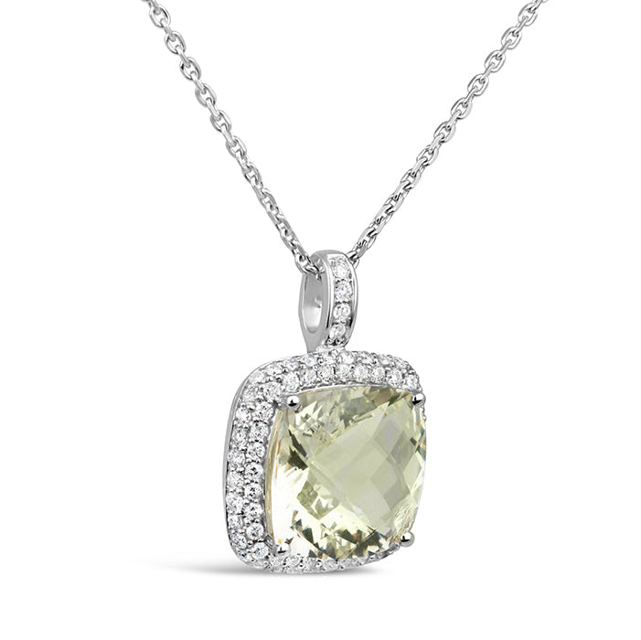 Rocks Lemon Quartz &amp; Diamond Cushion Halo Pendant