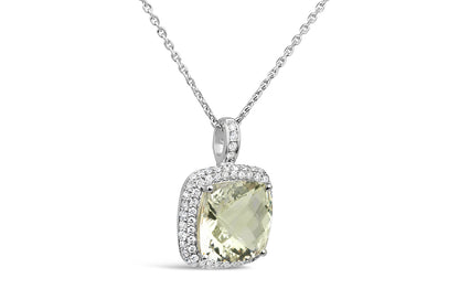 Rocks Lemon Quartz &amp; Diamond Cushion Halo Pendant